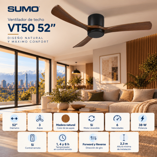 Ventilador de techo Sumo VT50 52" 3 Aspa de madera natural