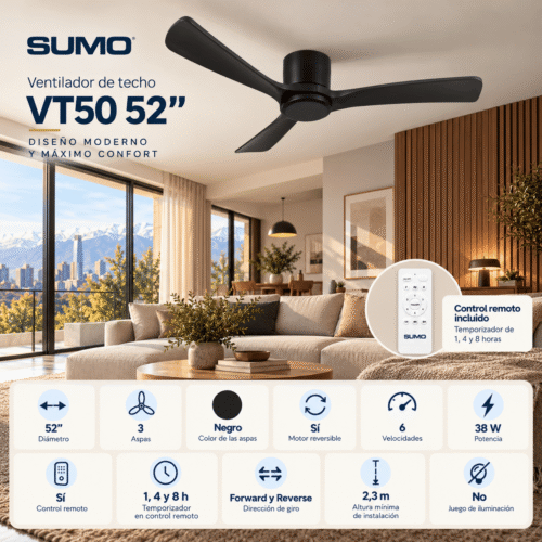 Ventilador de techo Sumo VT50 Negro 52" 3 Aspas de madera negro
